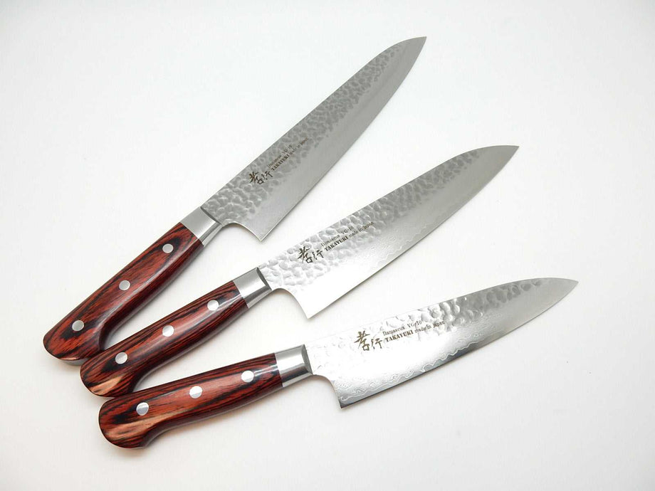 Sakai Takayuki 33-Layer VG10 Damascus Hammered Japanese Chef's Knife SET  (Gyuto 210mm - Santoku 180mm -Petty 120mm)