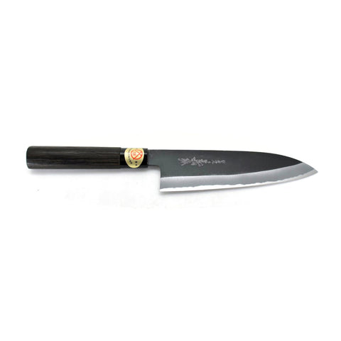 Yoshihiro White Steel #2 KUSP Santoku Black Finish Black Chestnut